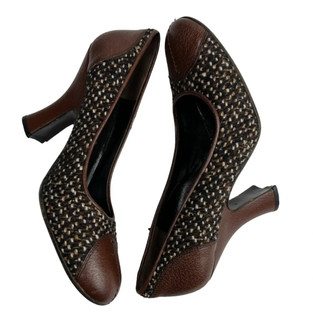 Prada Tweed Woven Marrone Vintage MaryJane Pump Heels Sz: 7.5 (37 1/2) - Picture 4 of 11